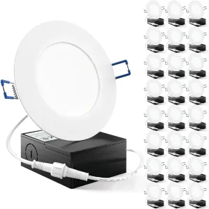 Sunco 24 Pack 4 Inch LED Recessed Lights, Slim Canless Ceiling Lighting, 650 LM, 10W (60W Equivalent), 3000K Warm White, Dimmable, Wafer Thin, Ultra Thin with Junction Box ETL.