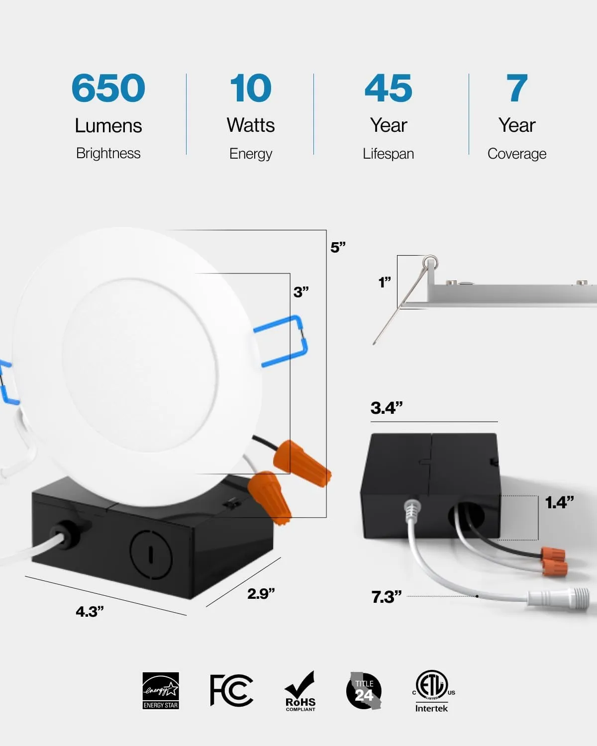 Sunco 24 Pack 4 Inch LED Recessed Lights, Slim Canless Ceiling Lighting, 650 LM, 10W (60W Equivalent), 3000K Warm White, Dimmable, Wafer Thin, Ultra Thin with Junction Box ETL.