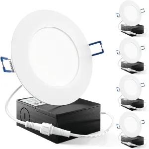 Sunco 4 Inch LED Recessed Lights, Slim Canless Ceiling Lighting, 650 LM, 10W (60W Equivalent), 6000K Daylight Deluxe, Dimmable, Wafer Thin, Ultra Thin with Junction Box ETL 4 Pack