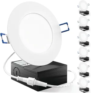 Sunco 6 Pack 4 Inch LED Recessed Lights, Slim Canless Ceiling Lighting, 650 LM, 10W (60W Equivalent), 2700K Soft White, Dimmable, Wafer Thin, Ultra Thin with Junction Box ETL