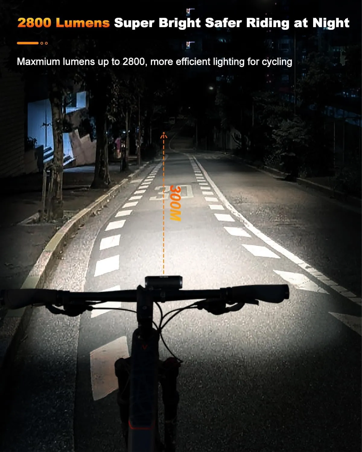 Super Bright Rechargeable Waterproof Bike Light, LED Flashlight for Mountain Road City Commuting, Black, Front