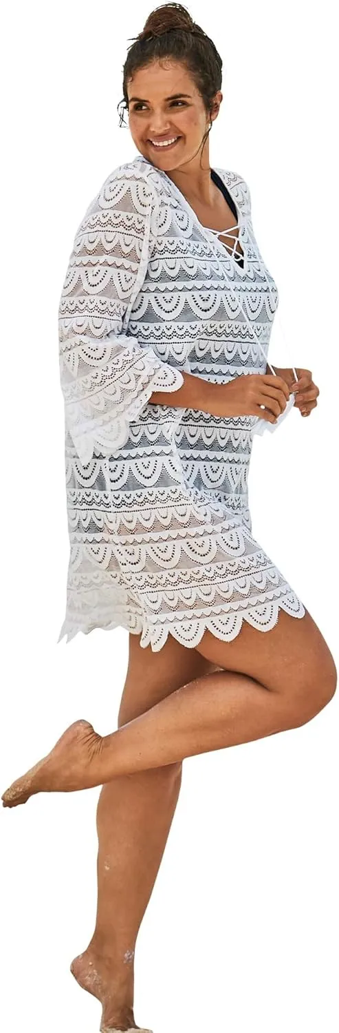 Swim 365 Women's Plus Size Scallop Lace Cover Up