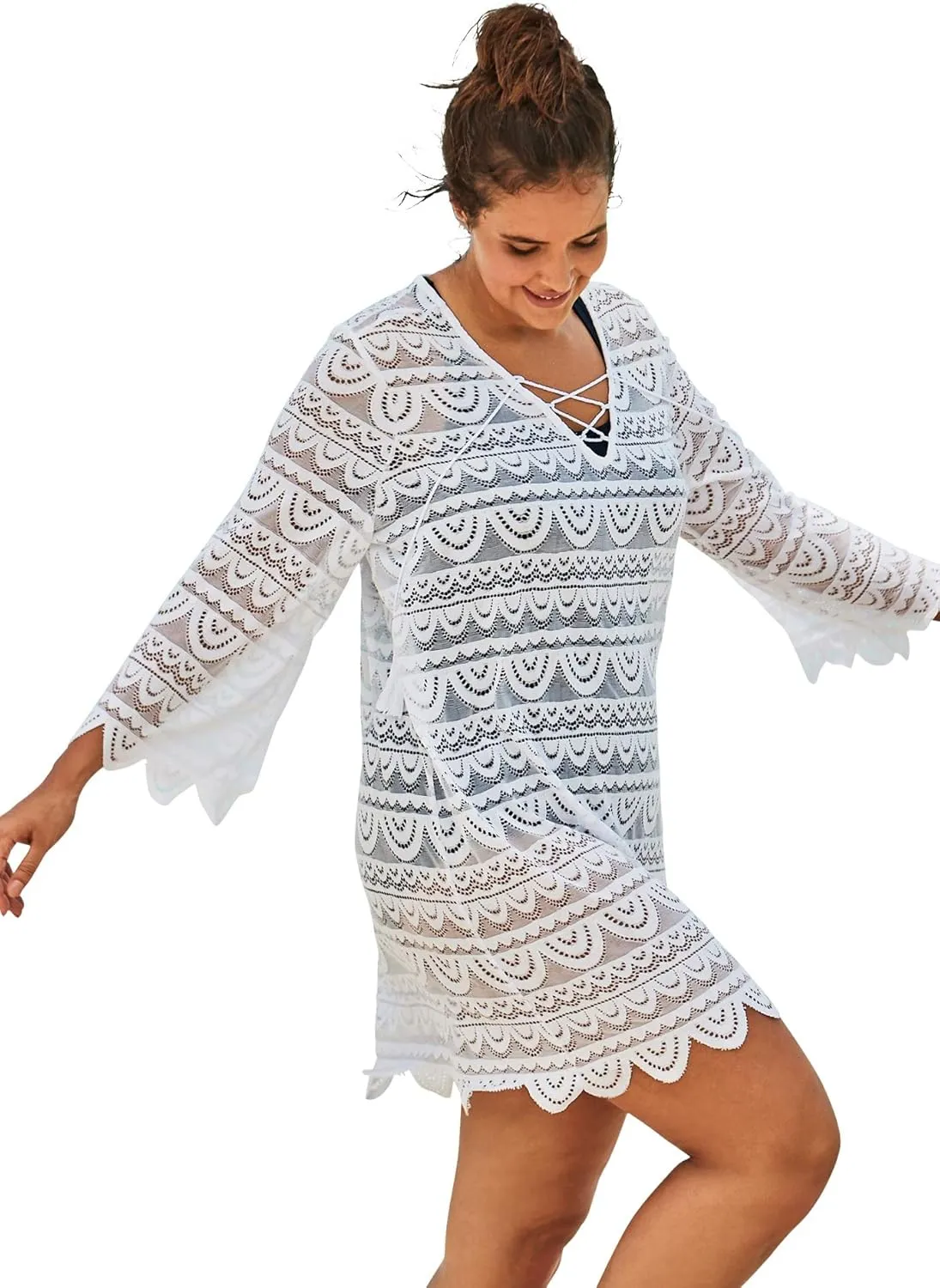 Swim 365 Women's Plus Size Scallop Lace Cover Up