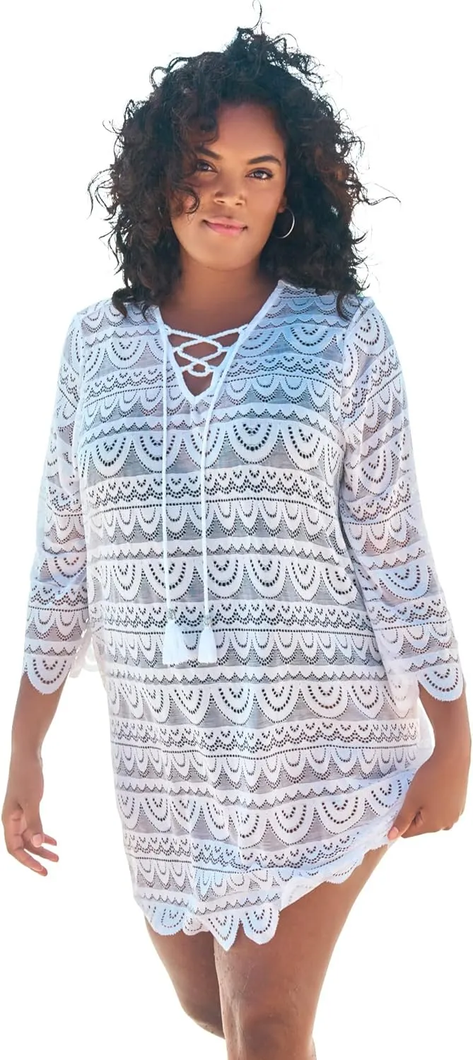 Swim 365 Women's Plus Size Scallop Lace Cover Up
