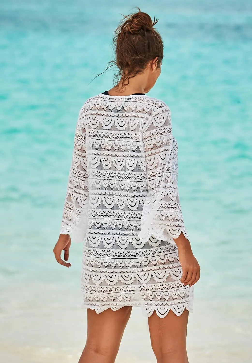 Swim 365 Women's Plus Size Scallop Lace Cover Up
