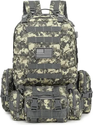 Tactical Backpack for Men Women, Large Waterproof Military Backpack Detachable Molle Backpack Army Assault Pack (ACU Camo)