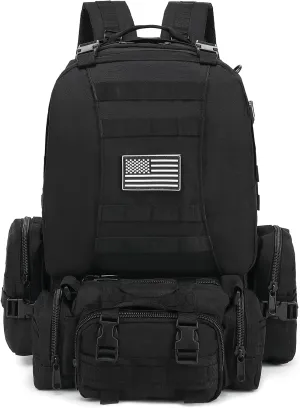 Tactical Backpack for Men Women, Large Waterproof Military Backpack Detachable Molle Backpack Army Assault Pack (Black)