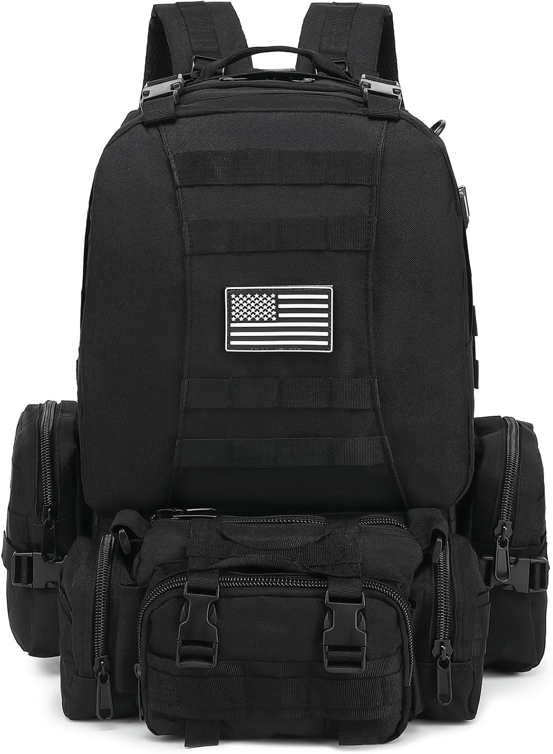 Tactical Backpack for Men Women, Large Waterproof Military Backpack Detachable Molle Backpack Army Assault Pack (Black)