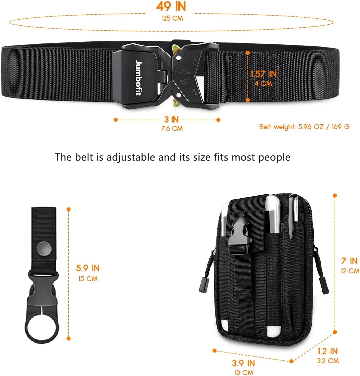 Tactical Belt for Men and Women, Military Work Belt Nylon with Quick-Release Buckle, Gift with Molle Pouch & Clip