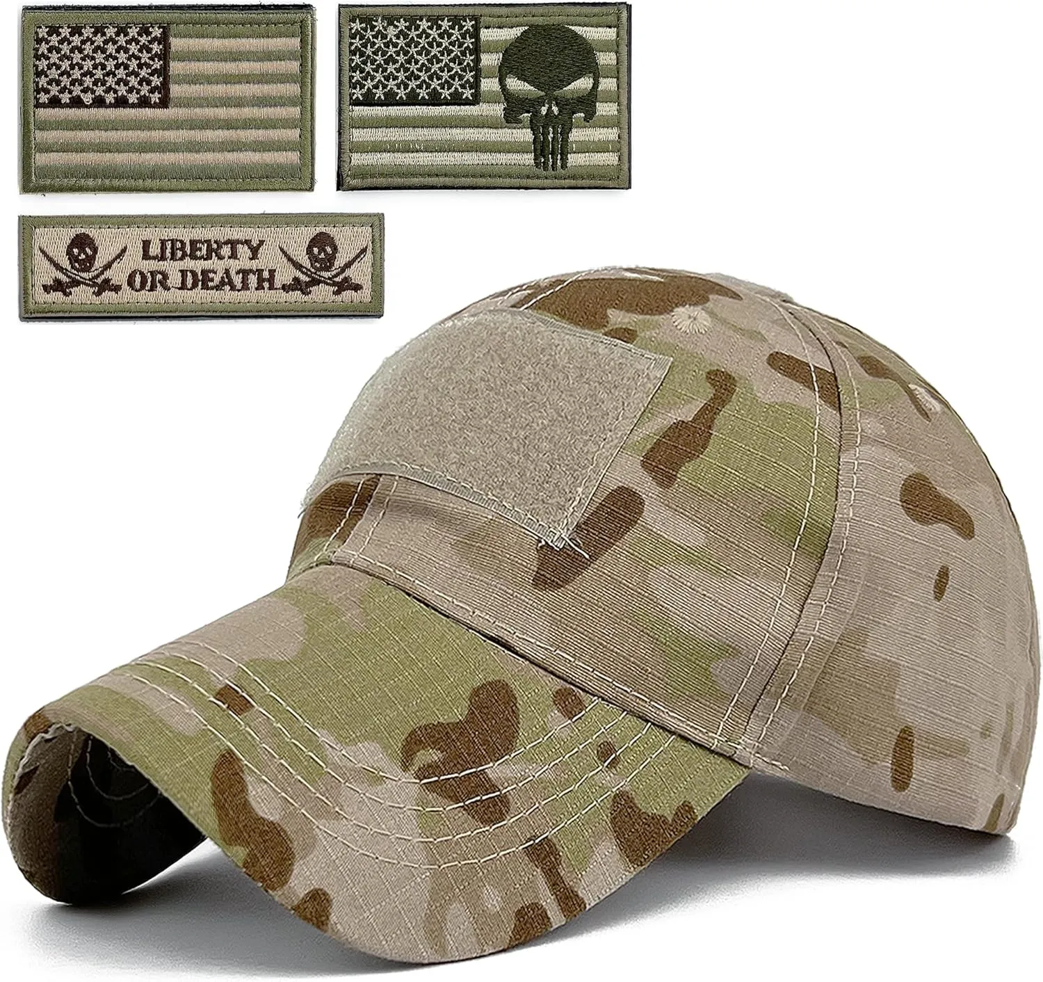 Tactical Military Mens Camo Baseball Hat with American Flag Skull Patch Patriotic Operator Camouflage Cap for Women