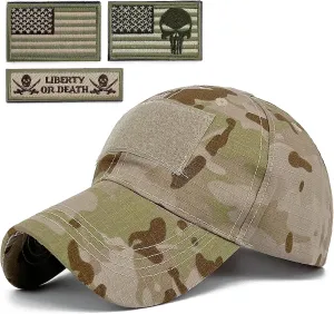 Tactical Military Mens Camo Baseball Hat with American Flag Skull Patch Patriotic Operator Camouflage Cap for Women