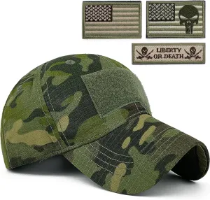 Tactical Military Mens Camo Baseball Hat with American Flag Skull Patch Patriotic Operator Camouflage Cap for Women