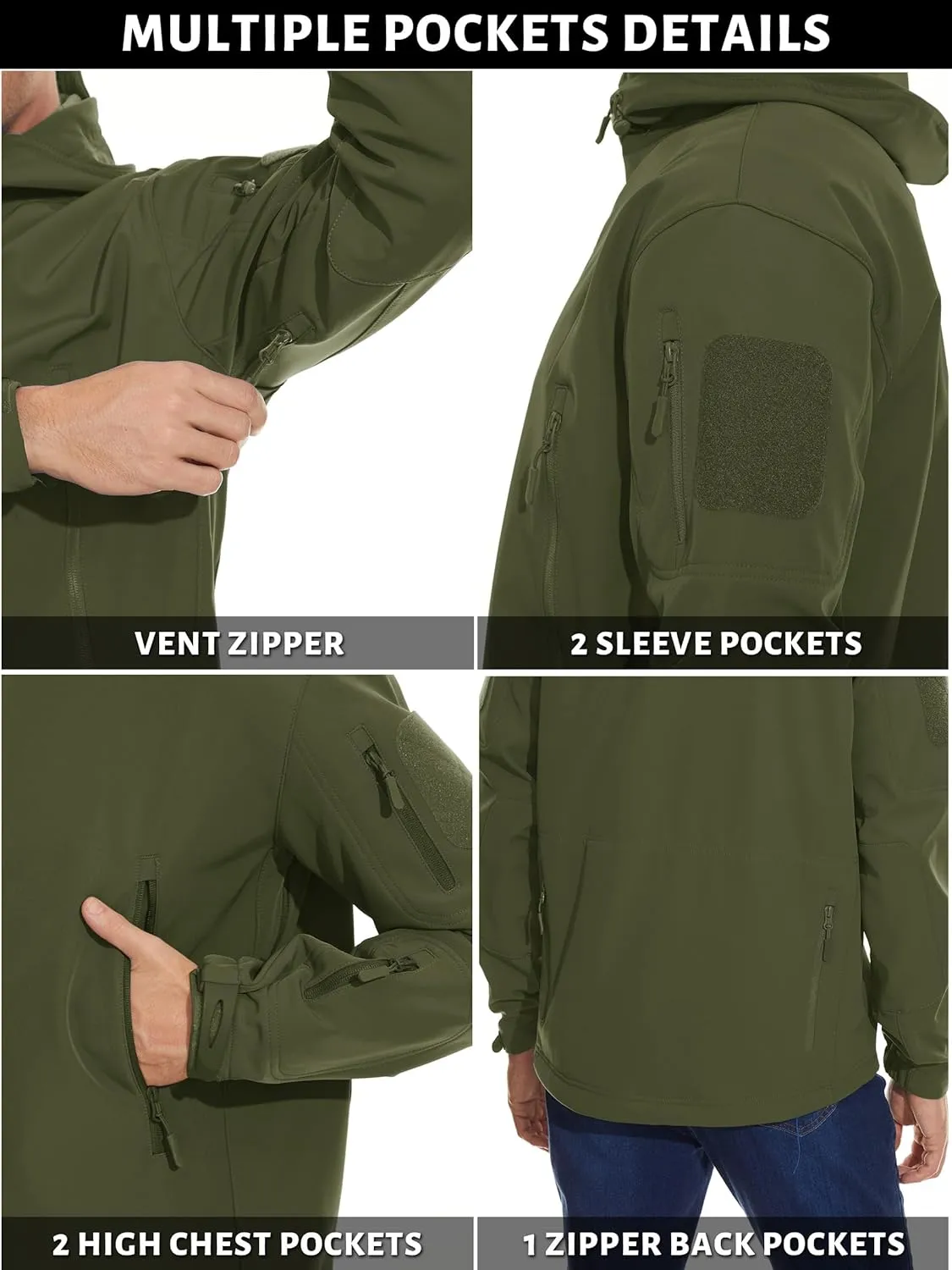 TACVASEN Men's Special Ops Military Tactical Rain Jackets Winter Warm Fleece Softshell Hooded Raincoat Snowboard