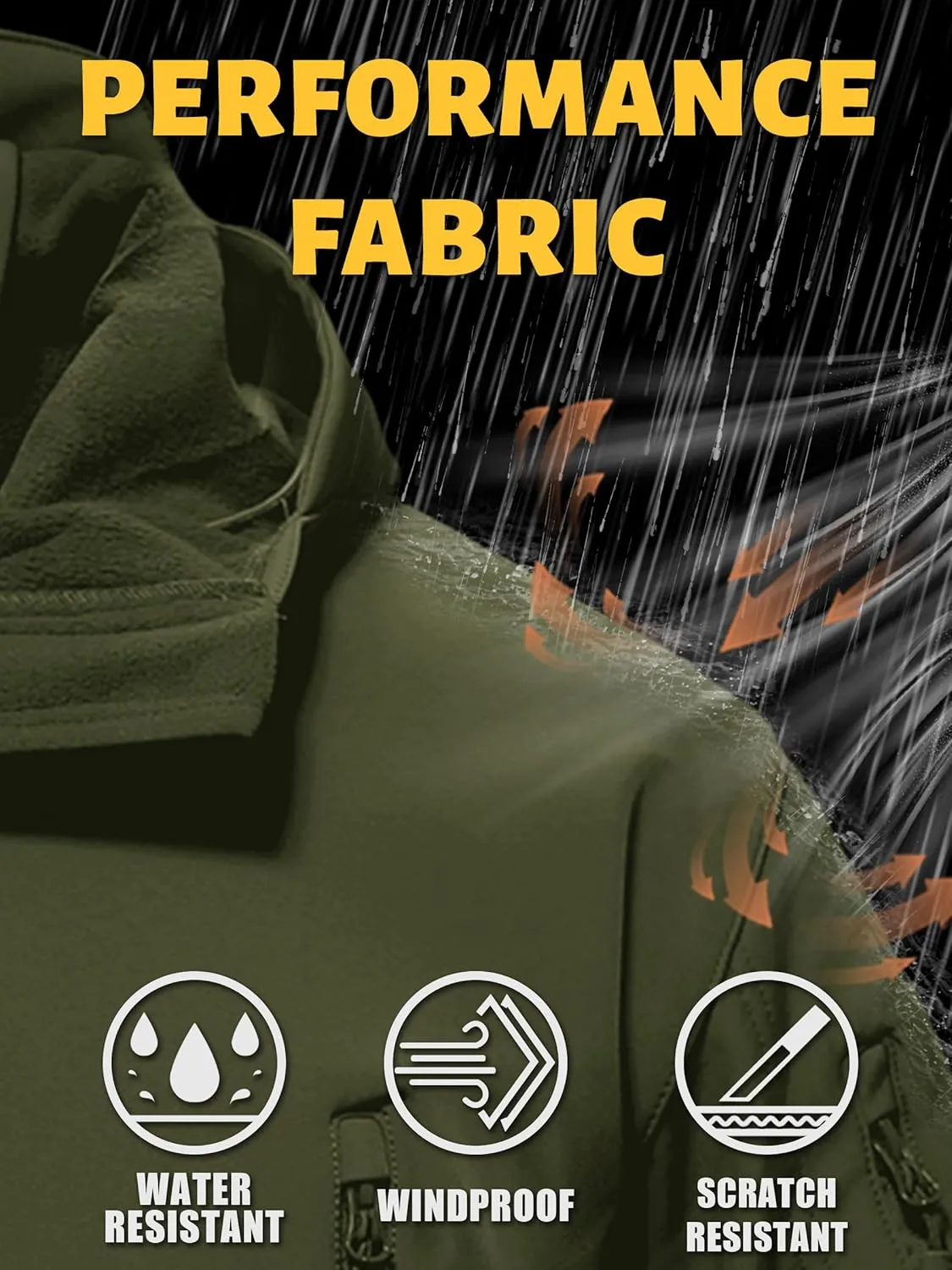 TACVASEN Men's Special Ops Military Tactical Rain Jackets Winter Warm Fleece Softshell Hooded Raincoat Snowboard