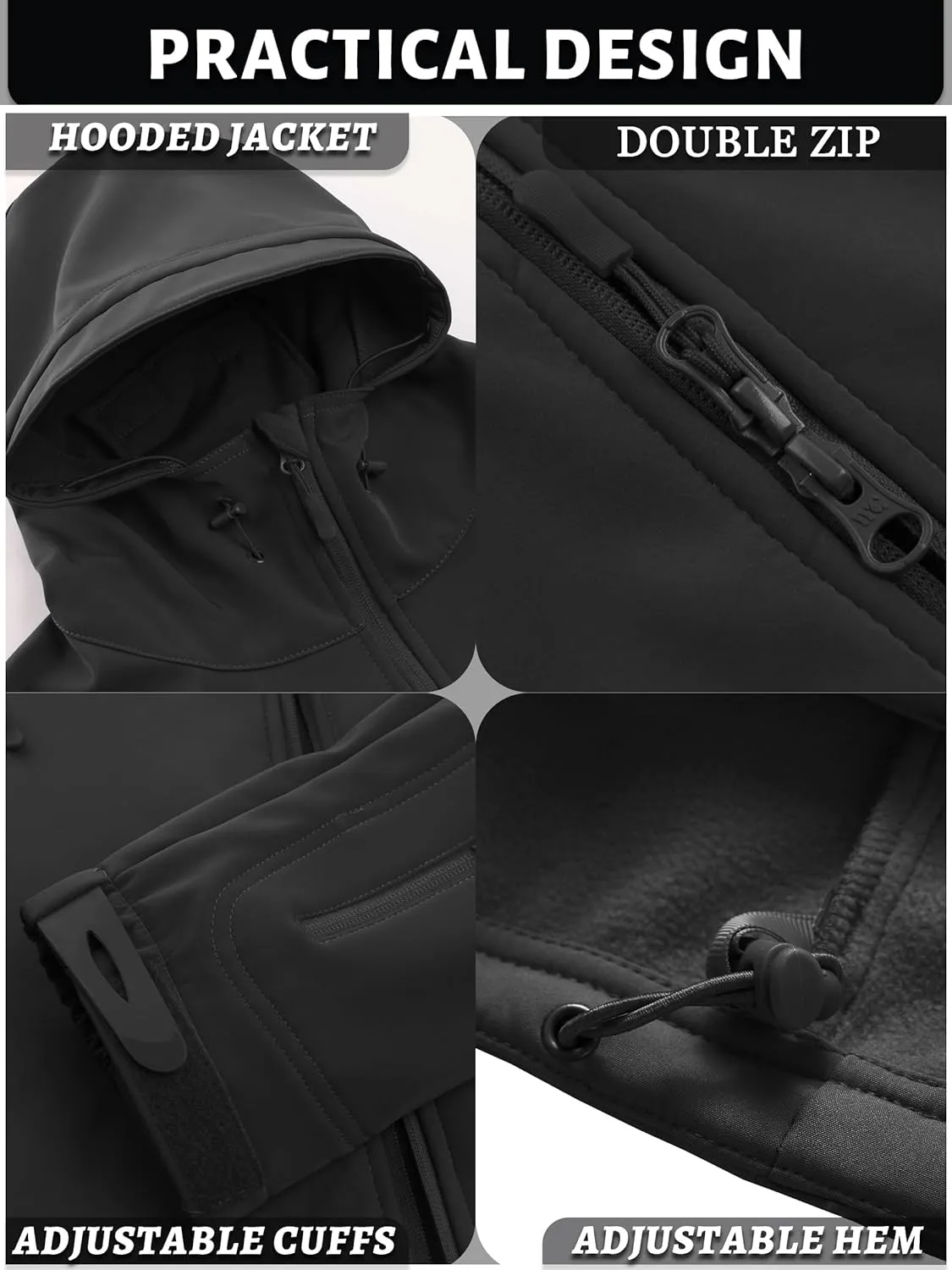 TACVASEN Men's Special Ops Military Tactical Rain Jackets Winter Warm Fleece Softshell Hooded Raincoat Snowboard