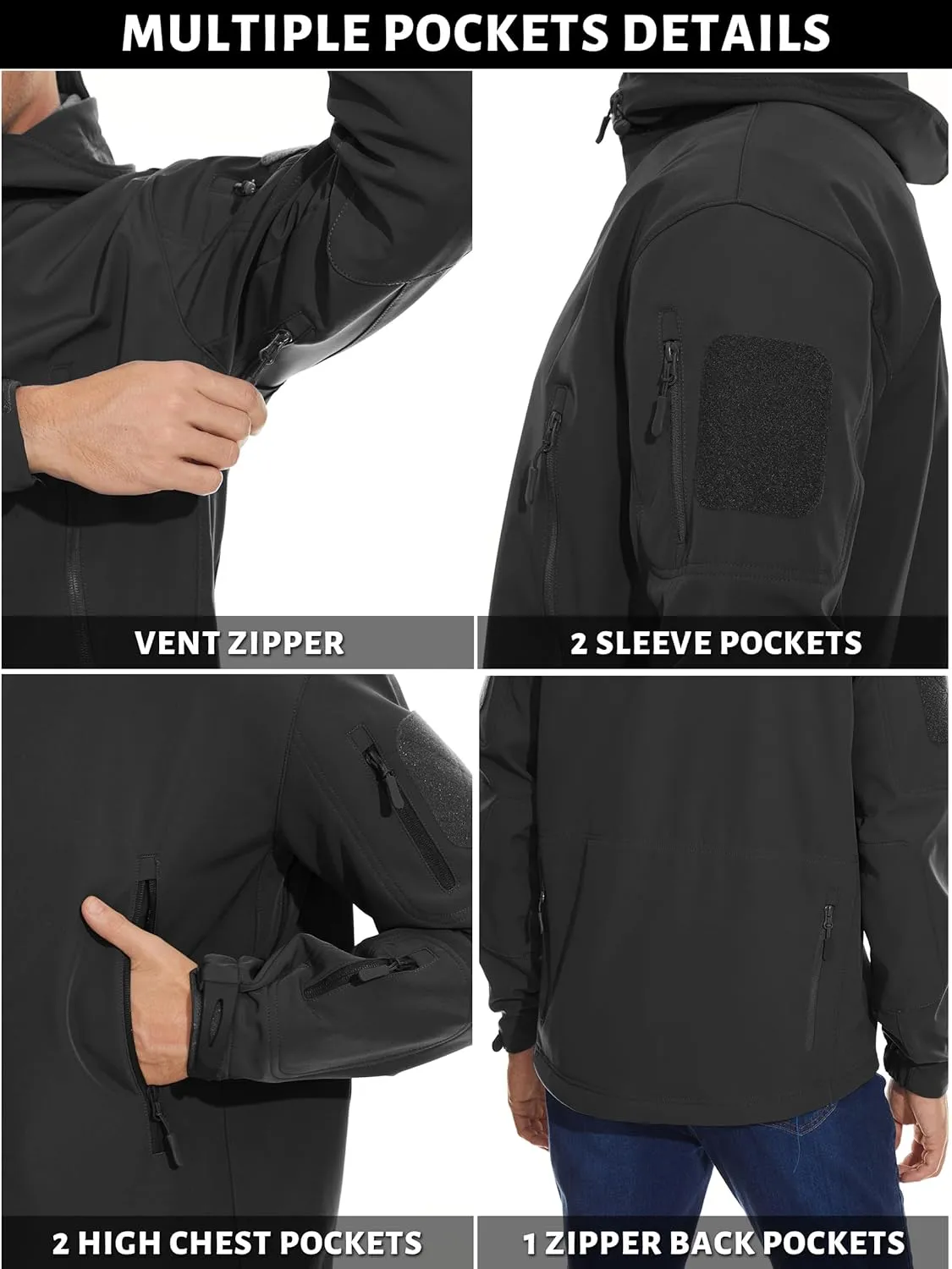 TACVASEN Men's Special Ops Military Tactical Rain Jackets Winter Warm Fleece Softshell Hooded Raincoat Snowboard