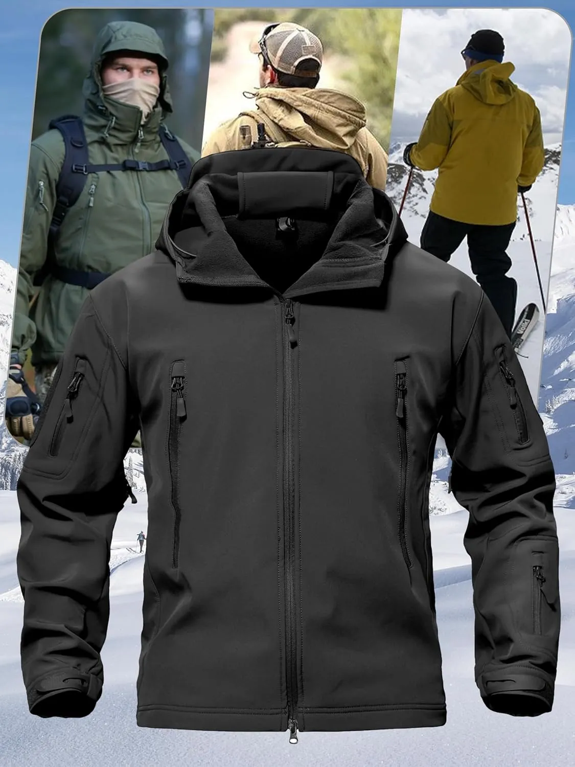 TACVASEN Men's Special Ops Military Tactical Rain Jackets Winter Warm Fleece Softshell Hooded Raincoat Snowboard