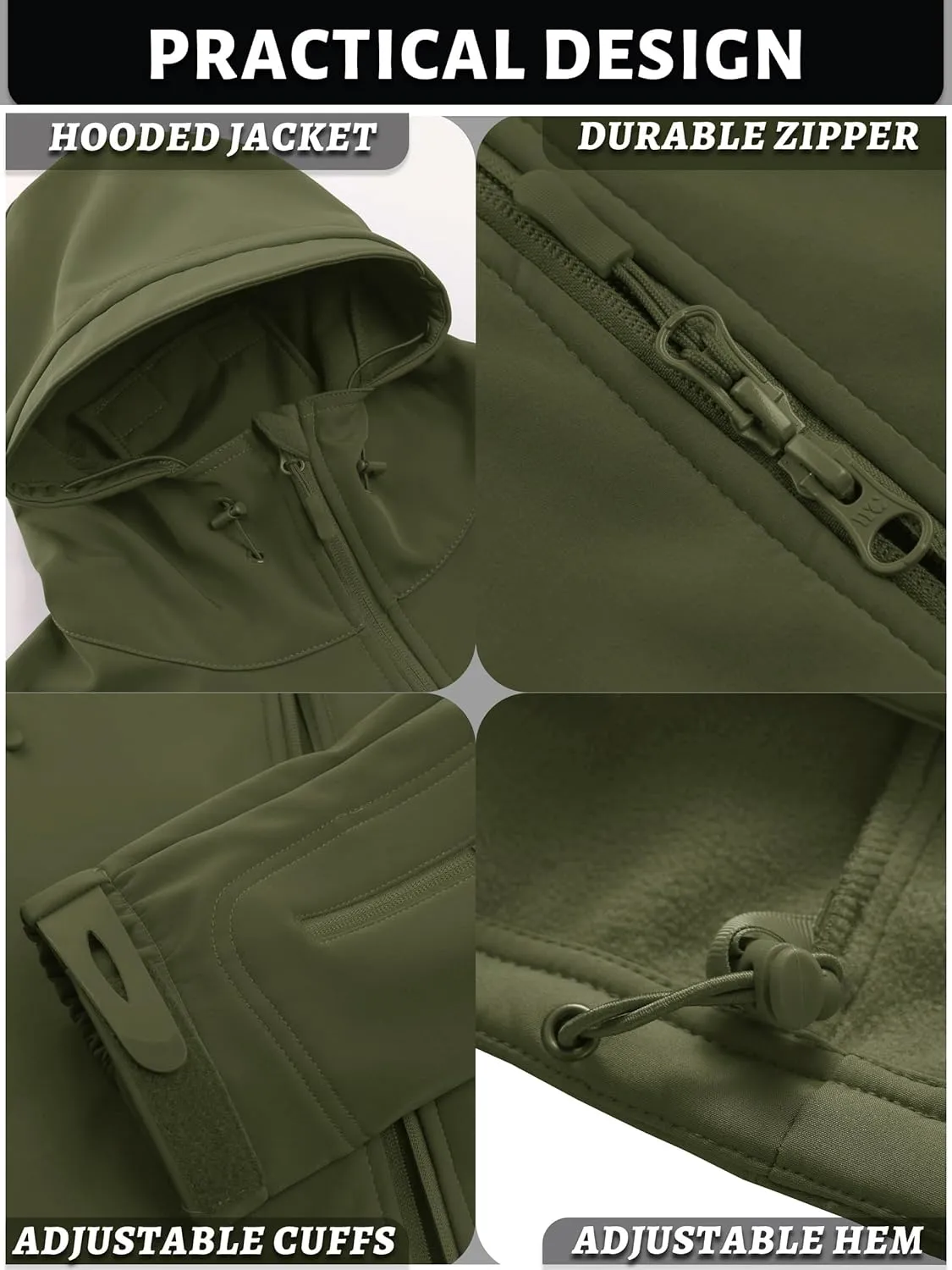 TACVASEN Men's Special Ops Military Tactical Rain Jackets Winter Warm Fleece Softshell Hooded Raincoat Snowboard