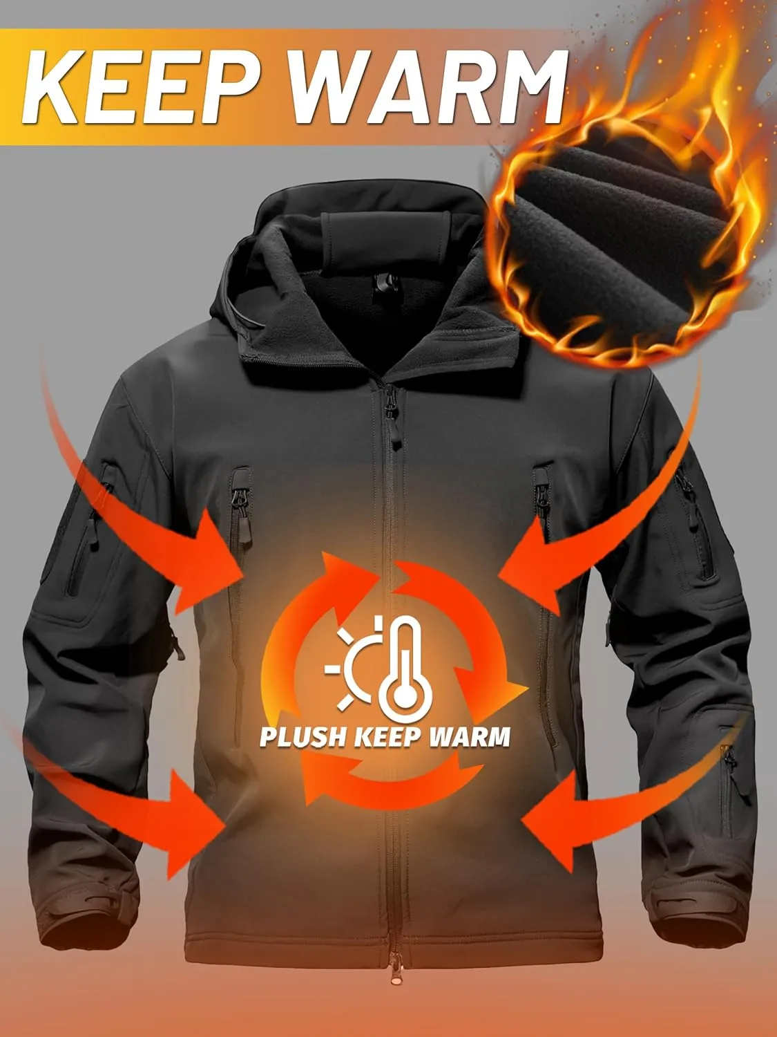TACVASEN Men's Special Ops Military Tactical Rain Jackets Winter Warm Fleece Softshell Hooded Raincoat Snowboard