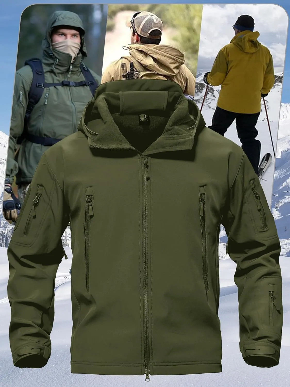TACVASEN Men's Special Ops Military Tactical Rain Jackets Winter Warm Fleece Softshell Hooded Raincoat Snowboard
