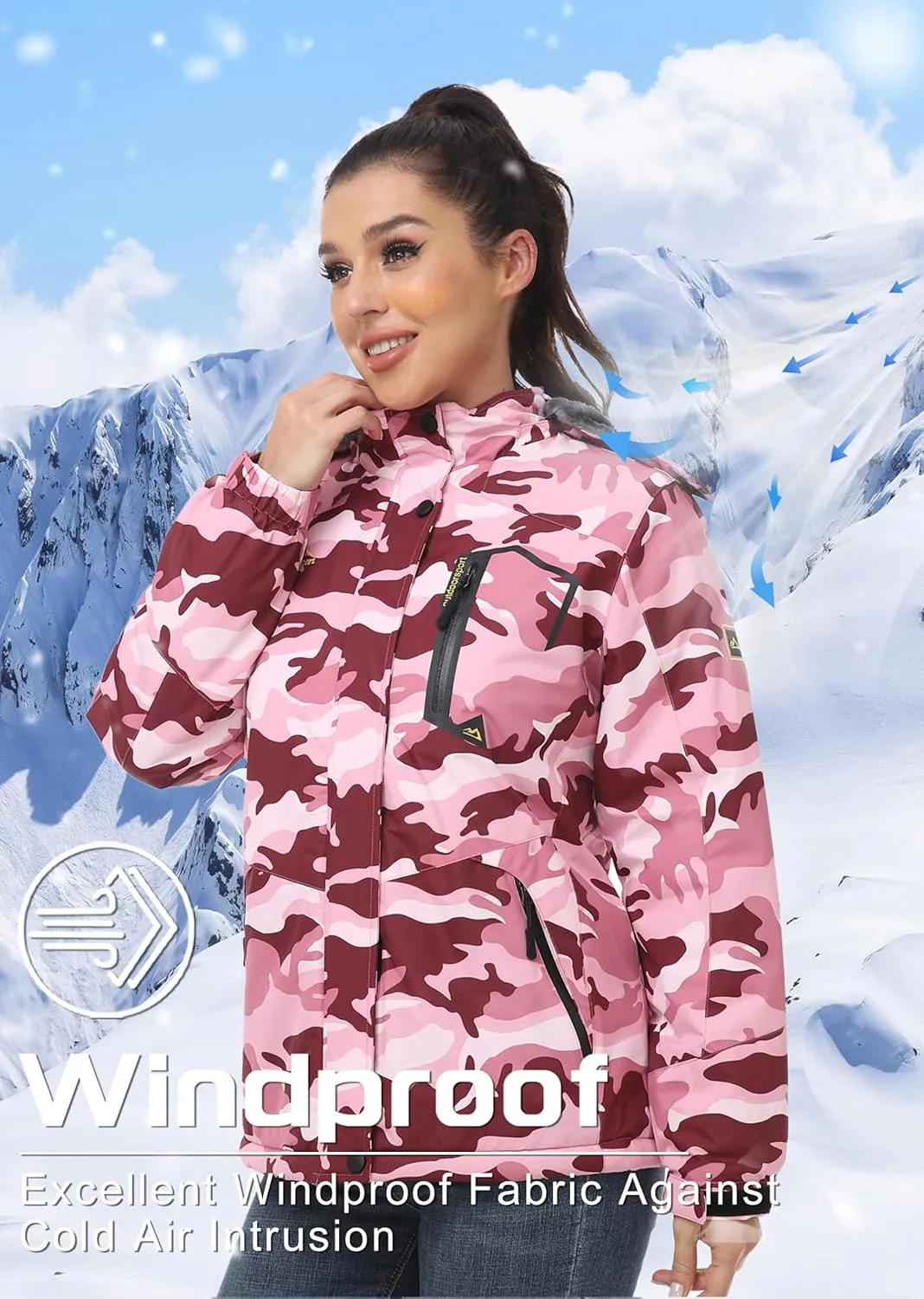 TACVASEN Women's Winter Jacket Waterproof Ski Jacket Hooded Fleece Lined Warm Snow Coat Mountain Windproof Rain Windbreaker