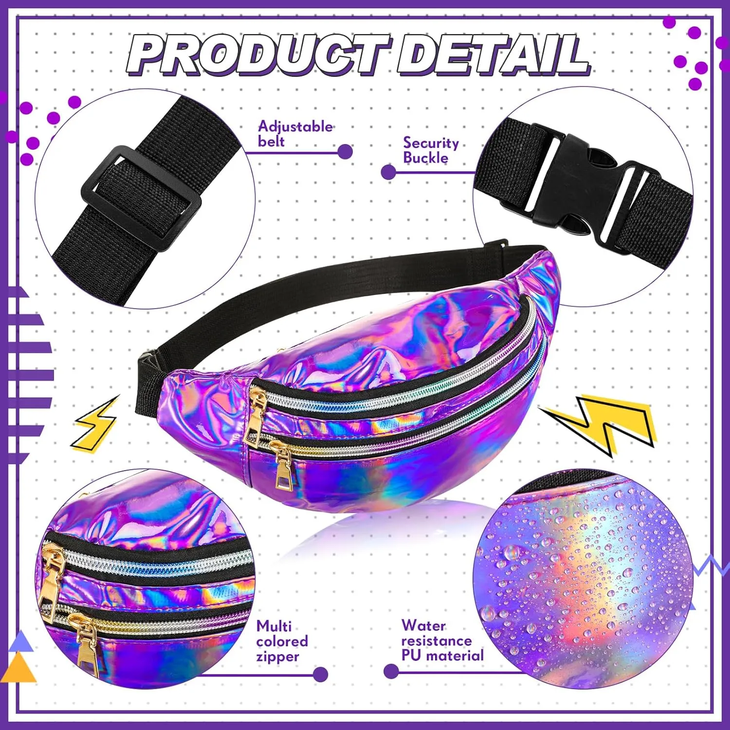 Tarpop 80s Neon Women Socks Holographic Fanny Pack Slouch Long Scrunch Sock Waist Bag for 80s 90s Halloween Costume