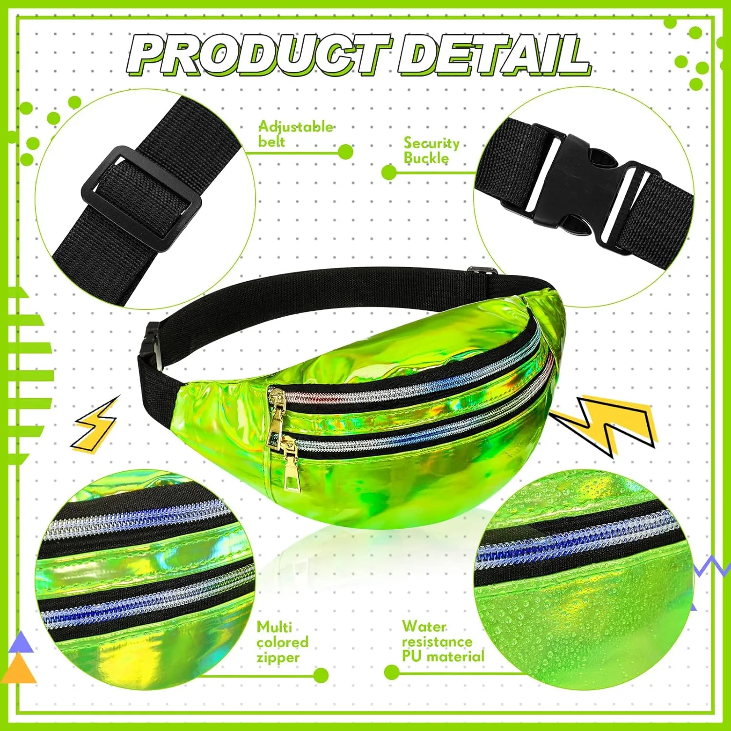 Tarpop 80s Neon Women Socks Holographic Fanny Pack Slouch Long Scrunch Sock Waist Bag for 80s 90s Halloween Costume