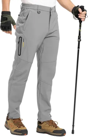 TBMPOY Men's Snow Pants Fleece Lined Hiking Winter Waterproof Softshell Ski Outdoor Insulated Climbing Pants Zipper Pockets