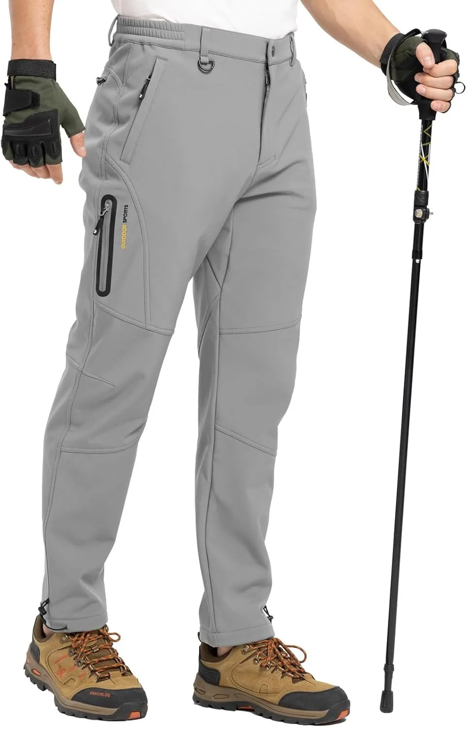 TBMPOY Men's Snow Pants Fleece Lined Hiking Winter Waterproof Softshell Ski Outdoor Insulated Climbing Pants Zipper Pockets