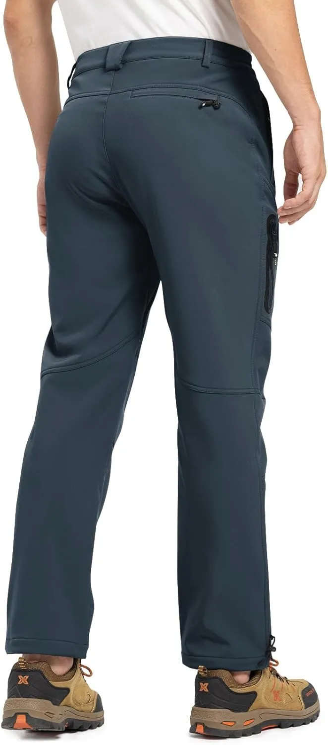 TBMPOY Men's Snow Pants Fleece Lined Hiking Winter Waterproof Softshell Ski Outdoor Insulated Climbing Pants Zipper Pockets