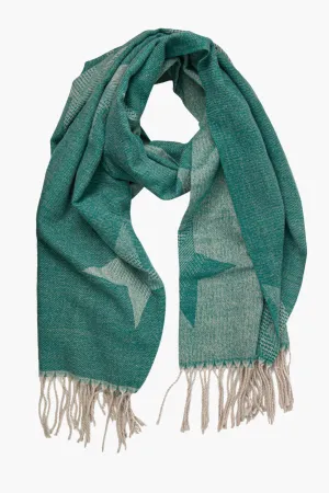 Teal Large Ombre Star Print Heavyweight Scarf
