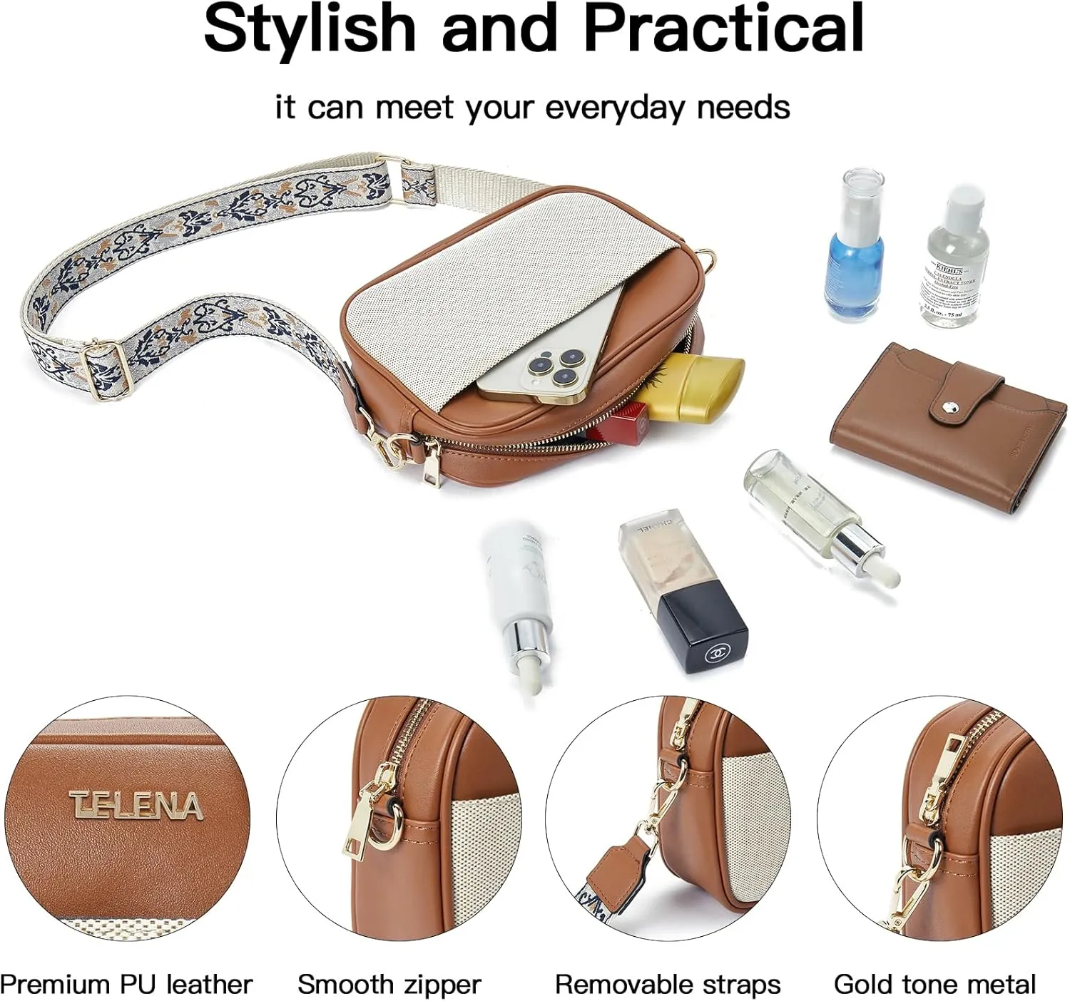 Telena Crossbody Purse for Women Small Crossbody Bags Trendy Vegan Leather with Adjustable Shoulder Strap
