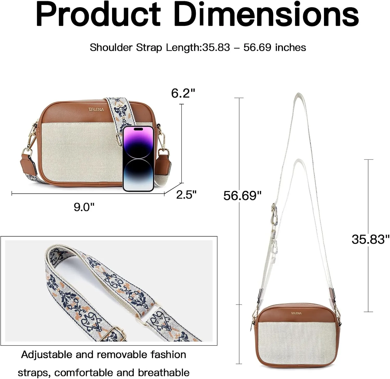 Telena Crossbody Purse for Women Small Crossbody Bags Trendy Vegan Leather with Adjustable Shoulder Strap