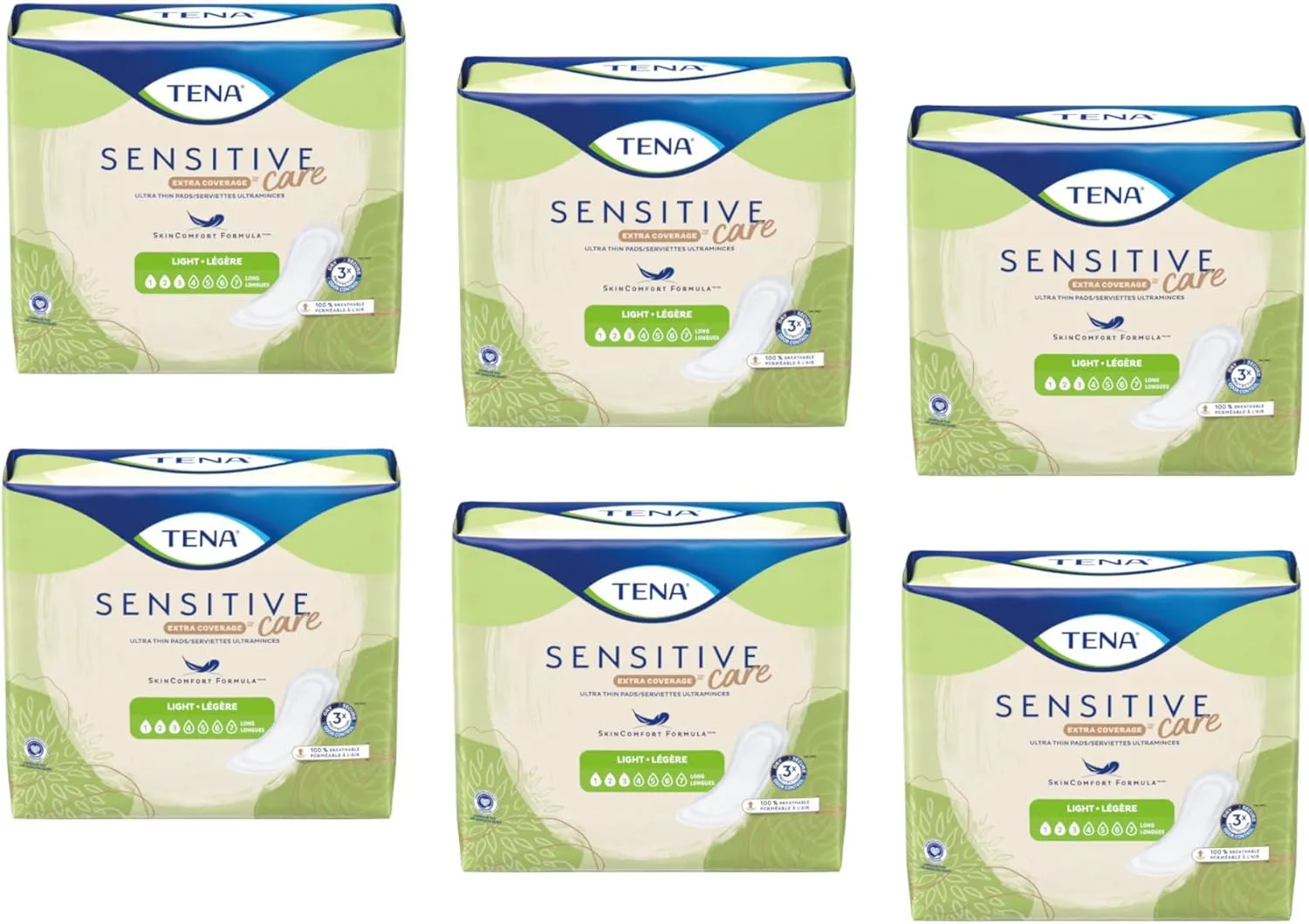 TENA Intimates Extra Coverage Ultra Thin Light Bladder Leakage Pad for Women, Light Absorbency, Long Length, 6 Pack - 144 total