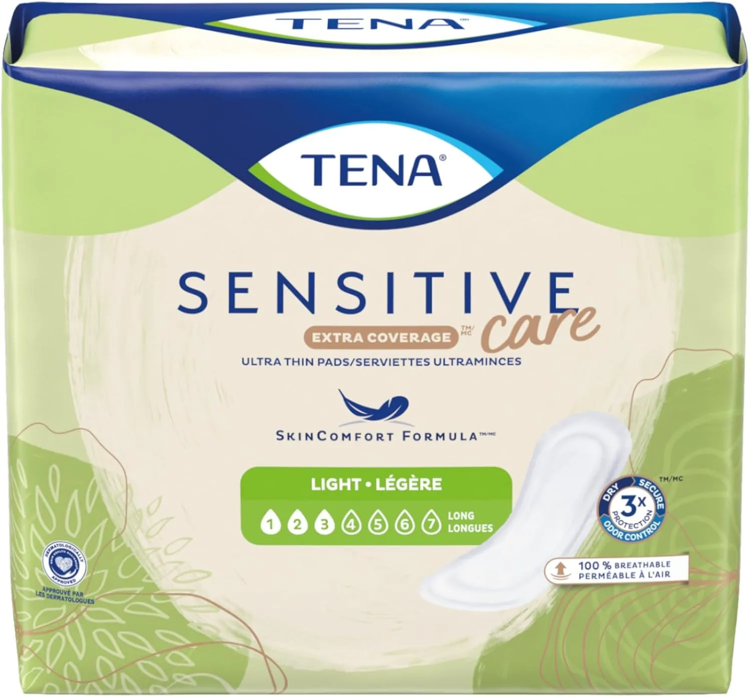 TENA Intimates Extra Coverage Ultra Thin Light Bladder Leakage Pad for Women, Light Absorbency, Long Length, 6 Pack - 144 total