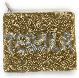 TEQUILA Beaded Coin Pouch - Cute Boho Summer Purse, Best Friend Gift, Gold Pouch