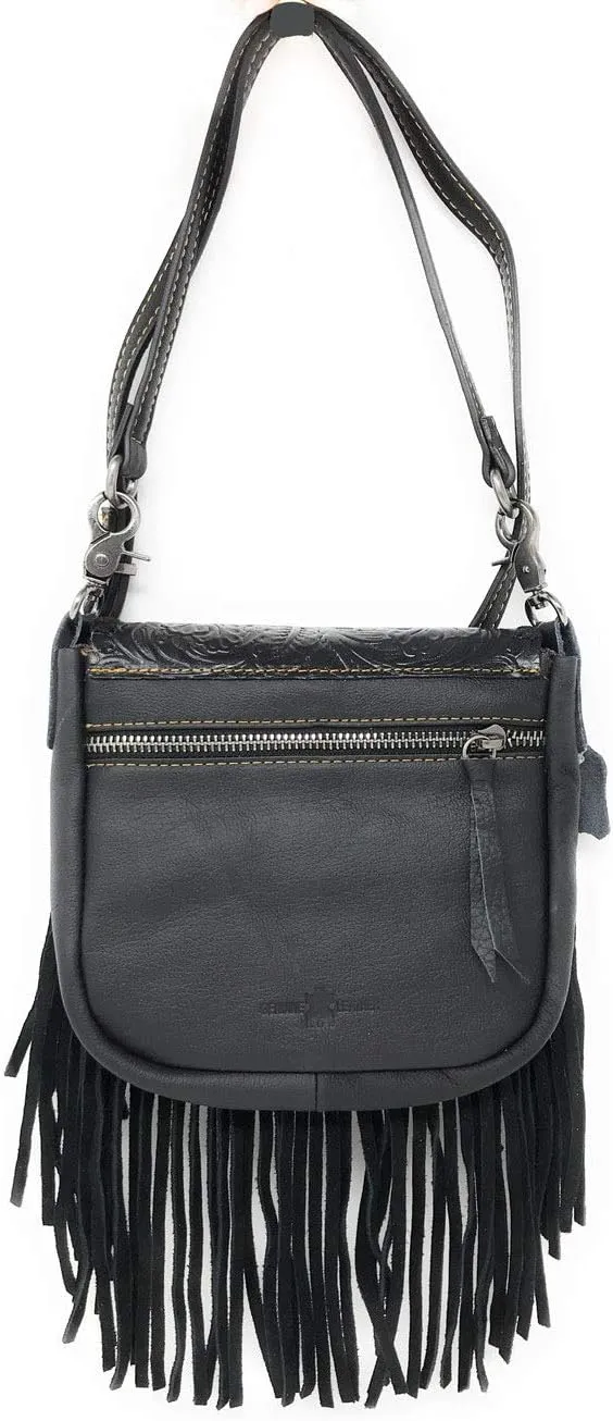Texas West Western Genuine Leather Cowgirl Crossbody Messenger Fringe Laser Cut Purse Bag in 5 colors