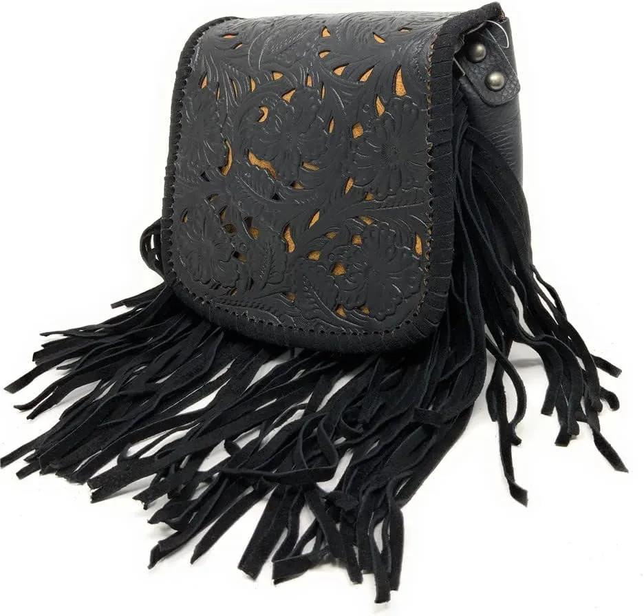 Texas West Western Genuine Leather Cowgirl Crossbody Messenger Fringe Laser Cut Purse Bag in 5 colors