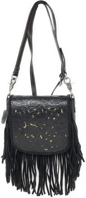 Texas West Western Genuine Leather Cowgirl Crossbody Messenger Fringe Laser Cut Purse Bag in 5 colors
