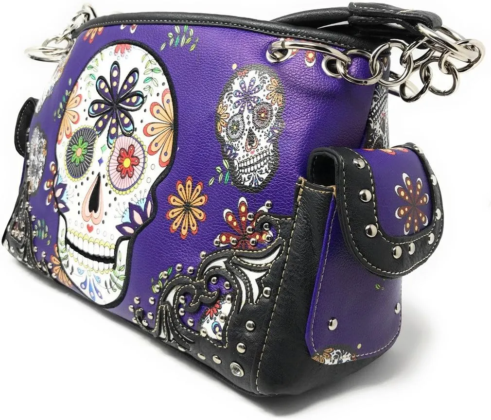 Texas West Women's Flora Candy Skull Handbag Purse in 3 colors