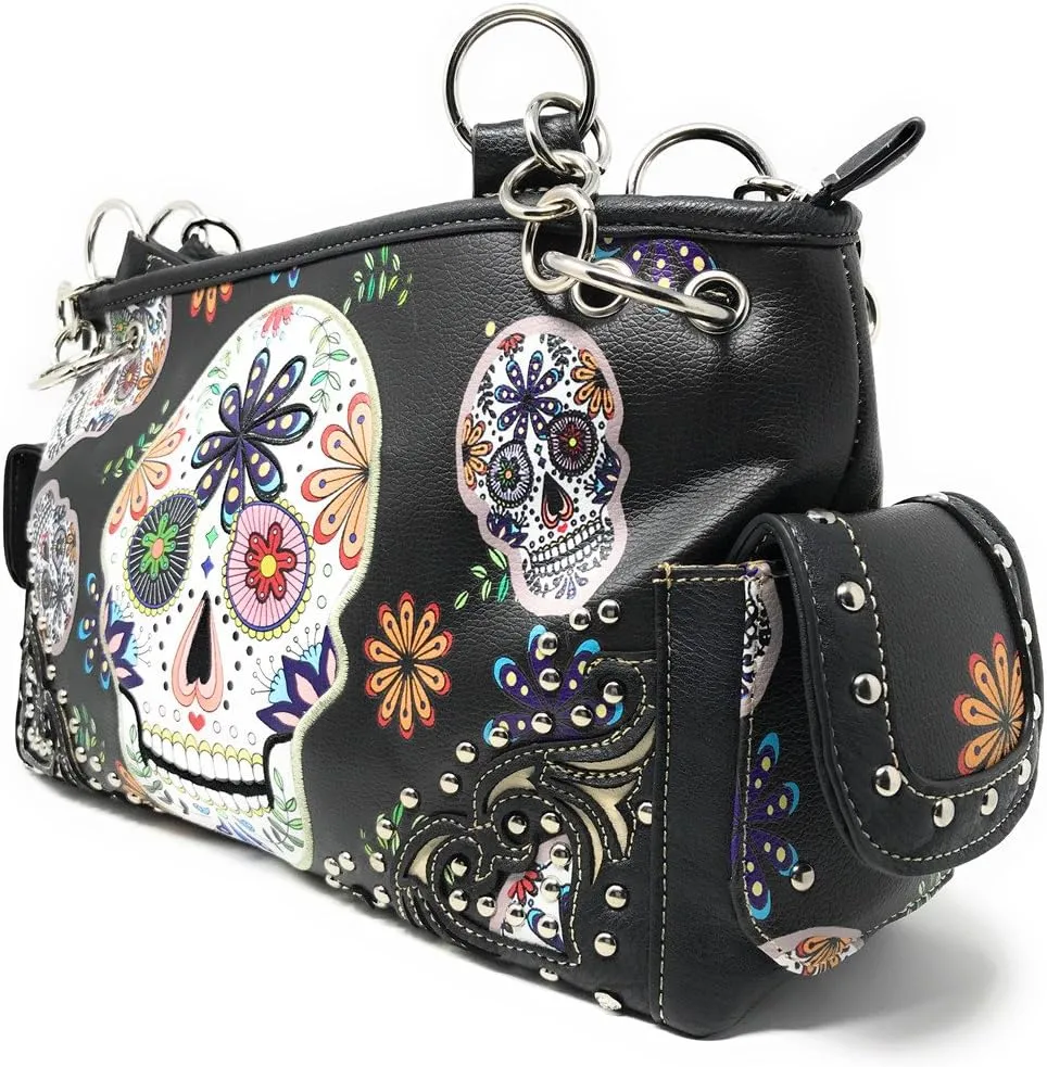 Texas West Women's Flora Candy Skull Handbag Purse in 3 colors