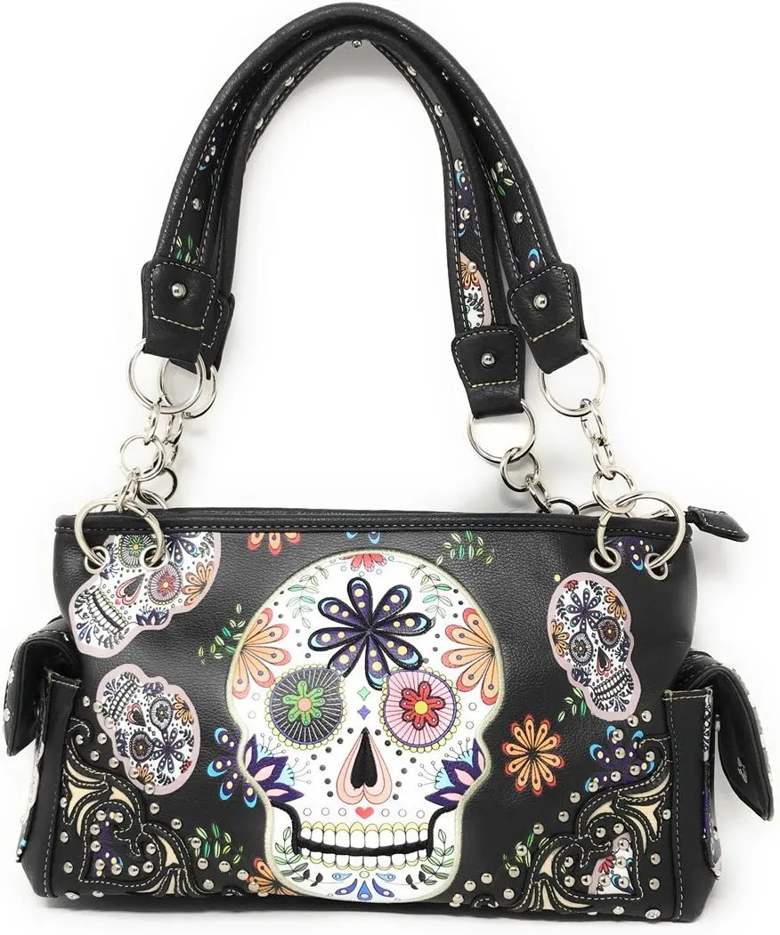 Texas West Women's Flora Candy Skull Handbag Purse in 3 colors