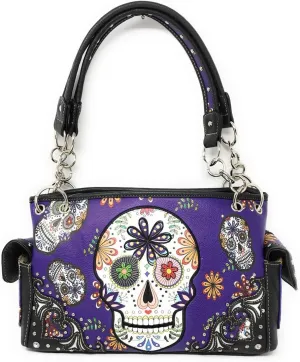 Texas West Women's Flora Candy Skull Handbag Purse in 3 colors
