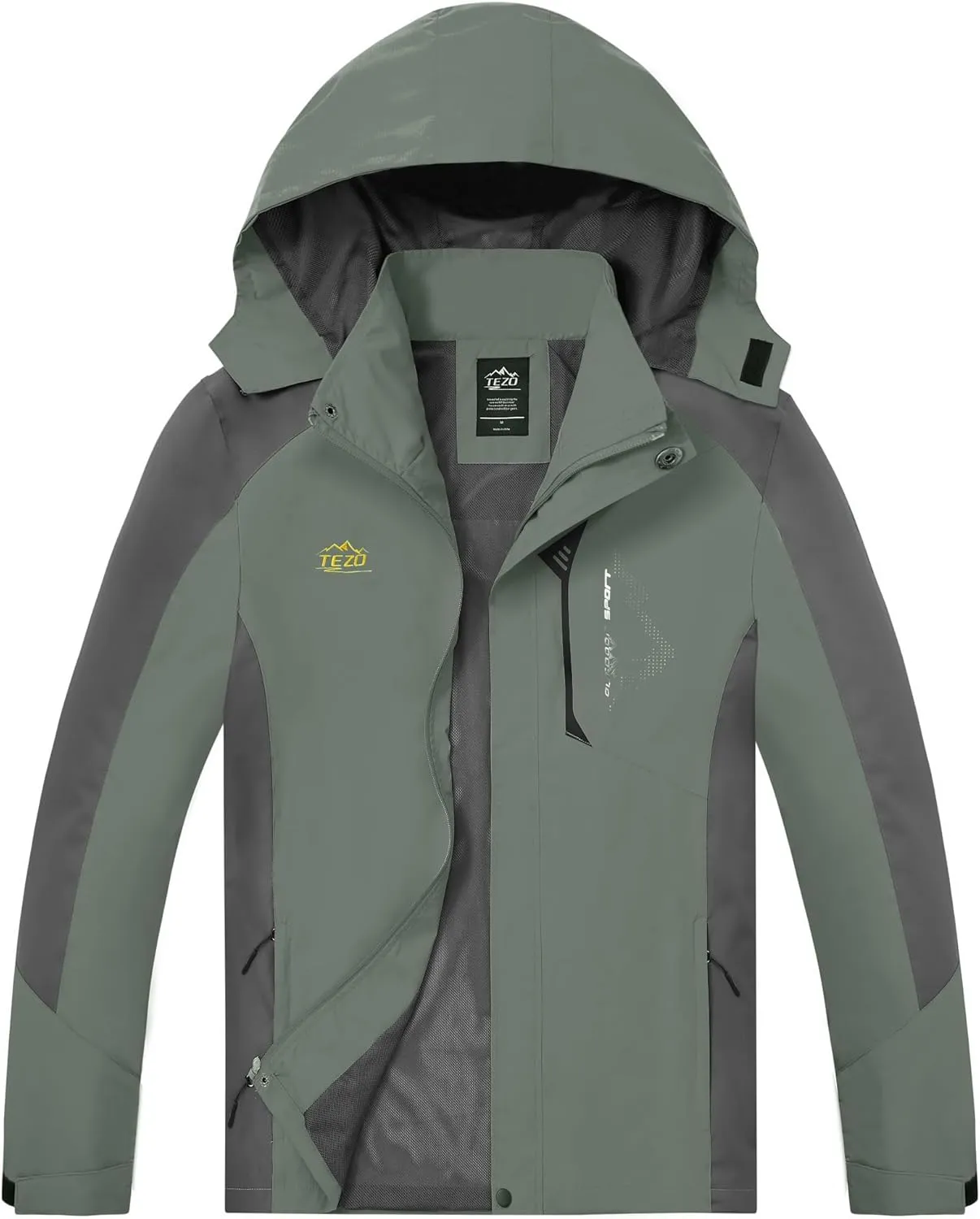 TEZO Mens Rain Jacket Waterproof with Hooded Hiking Coat Lightweight Windbreaker