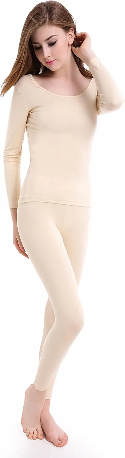 Thermal Underwear Women Long - Scoop Neck Ultra - Thin Johns Set Top & Bottom