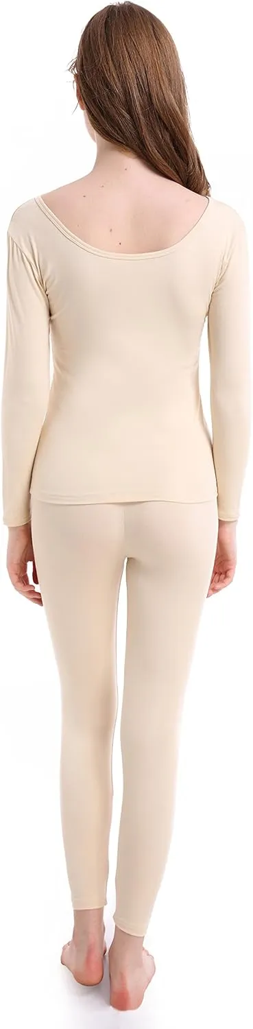 Thermal Underwear Women Long - Scoop Neck Ultra - Thin Johns Set Top & Bottom