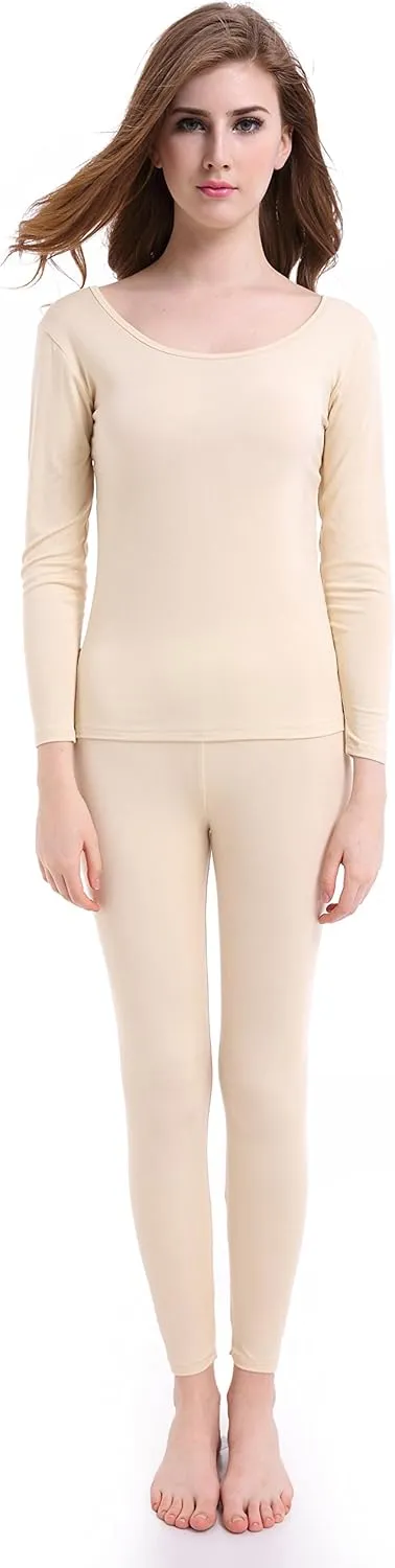 Thermal Underwear Women Long - Scoop Neck Ultra - Thin Johns Set Top & Bottom