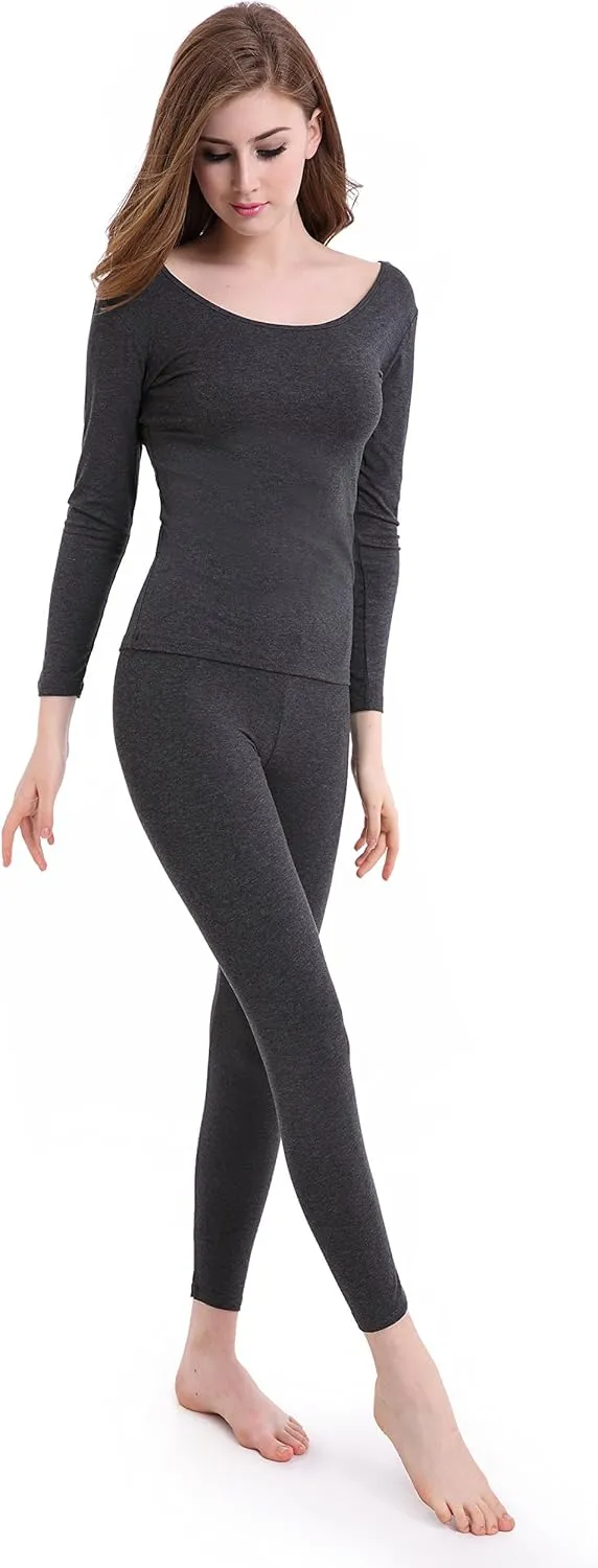 Thermal Underwear Women Long - Scoop Neck Ultra - Thin Johns Set Top & Bottom