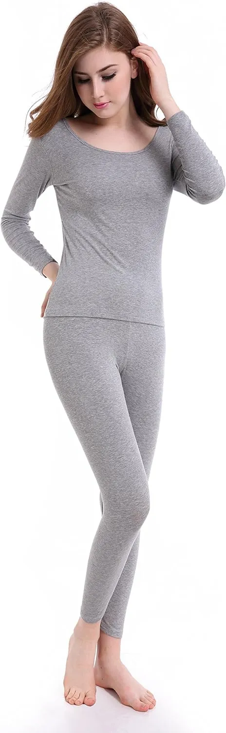Thermal Underwear Women Long - Scoop Neck Ultra - Thin Johns Set Top & Bottom