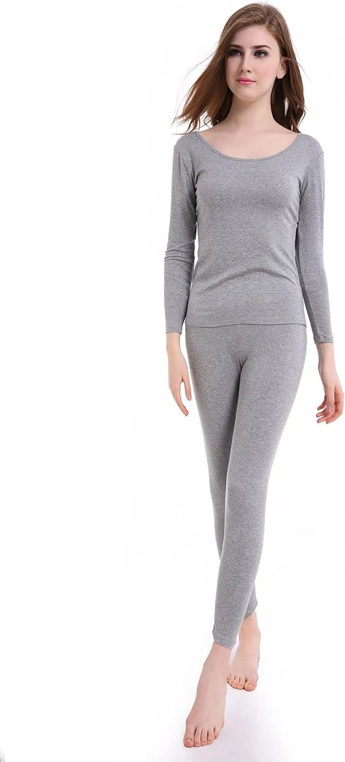 Thermal Underwear Women Long - Scoop Neck Ultra - Thin Johns Set Top & Bottom